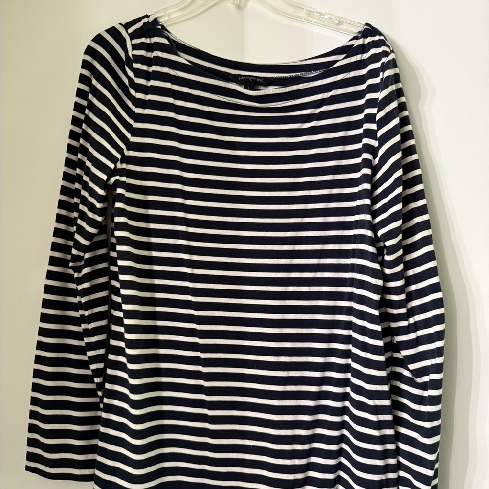 Banana Republic Navy and White Striped Blouse